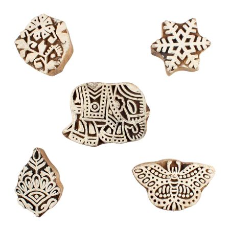 Set of 5 Piece New Mix Wooden Printing Blocks